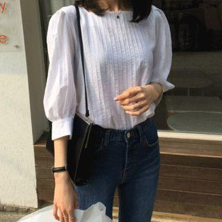 Square-neck Puff-sleeve Textured Blouse