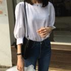 Square-neck Puff-sleeve Textured Blouse