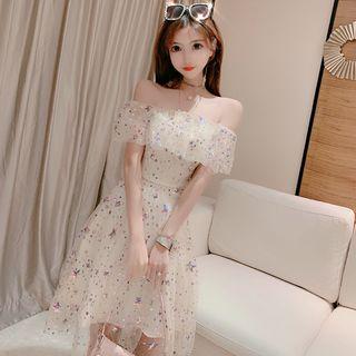Sequined Off-shoulder A-line Dress