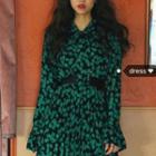 Printed Long Sleeve Pleated Dress