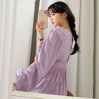 Button-back Shirred Long Dress