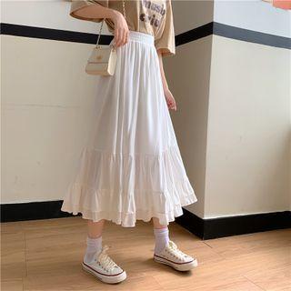 Plain High-waist Ruched Midi Skirt