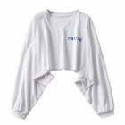 Lettering Cropped Sweatshirt White - One Size