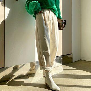 Fleece-lined Wide-leg Pants Ivory - One Size