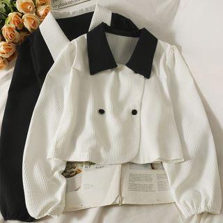 Embossed Double-breasted Crop Shirt