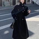 Stand-collar Long Wool Coat With Sash