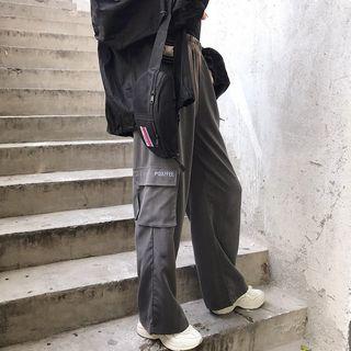 Lettering Loose-fit Pants As Figure - One Size