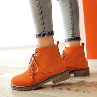 Faux Suede Lace-up Low-heel Short Boots