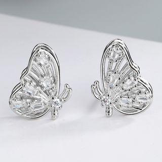 Rhinestone Alloy Butterfly Earring 1 Pair - Rhinestone Alloy Butterfly Earring - White Gold - One Size