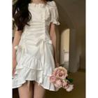 Puff-sleeve Ruffle Trim Drawstring A-line Dress (various Designs)