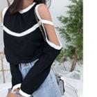Color-block Off-shoulder Long-sleeve Top