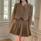 Single-breasted Jacket / Pleated Mini A-line Skirt