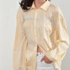 Drawstring Cutout-back Long-sleeve Blouse