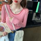Long-sleeve Contrast Trim T-shirt / Set