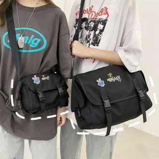 Letter Embroidered Snap Buckle Crossbody Bag