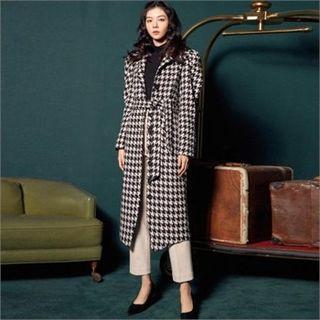 Puff-sleeve Houndstooth Coat Black - One Size