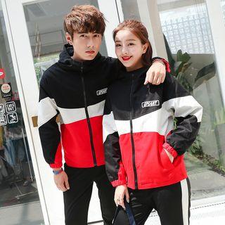 Couple Matching Lettering Hooded Windbreaker / Contrast Trim Sweatpants