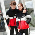 Couple Matching Lettering Hooded Windbreaker / Contrast Trim Sweatpants