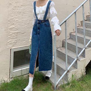 Denim Midi A-line Suspender Skirt