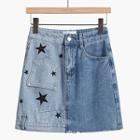 Star Panel Denim Mini Skirt