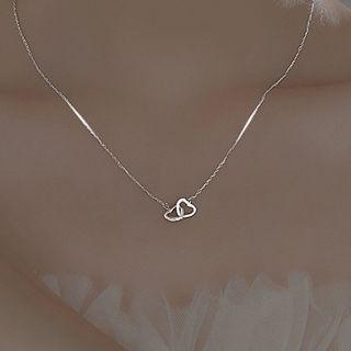 Interlocking Heart Rhinestone Pendant Alloy Necklace Necklace - Silver - One Size