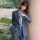 Plain Blazer / Straight Leg Dress Pants / Shirt / Set