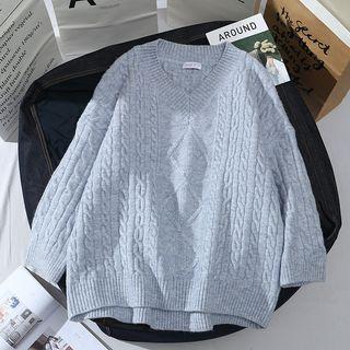 Cable-knit Sweater Purplish Blue - One Size