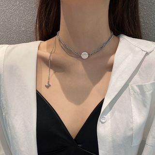 Lettering Disc Layered Stainless Steel Choker X305 - Silver - One Size
