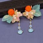 Retro Faux Pearl Flower Hair Clip 1 Pair - I09 - Pink & Green - One Size