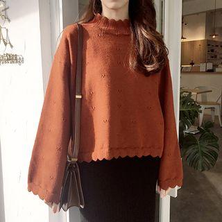 Scallop Edge Mock-neck Sweater