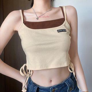 Mock Two Piece Crop Tank Top With Ribbon