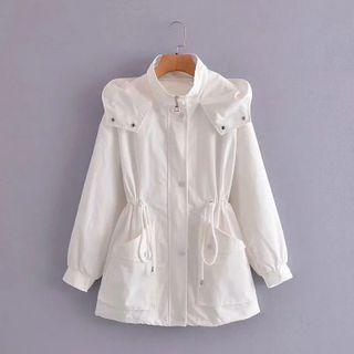 Drawstring Hooded Zip Jacket White - One Size