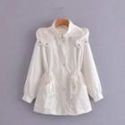 Drawstring Hooded Zip Jacket White - One Size