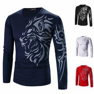 Lion Head Print Long-sleeve Quick Try T-shirt