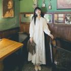 Long-sleeve Lace Panel Maxi Shift Dress