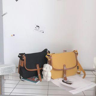 Contrast Trim Canvas Flap Crossbody Bag