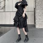 Set: Puff-sleeve Cropped Top + Sleeveless Maxi Dress