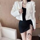 Sleeveless Lace-up Mini Bodycon Dress / Cropped Button Jacket