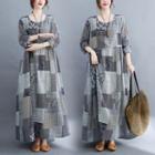 Long-sleeve Patchwork Maxi A-line Dress