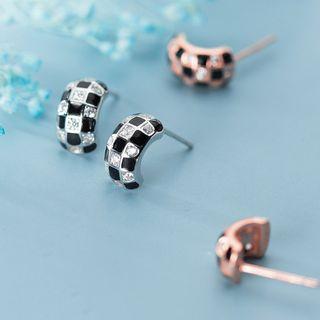 925 Sterling Silver Rhinestone Check Earring
