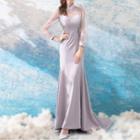 Embellished Long-sleeve Mermaid Evening Gown