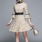 3/4-sleeve A-line Lace Mini Dress