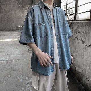 Double-pocket Denim Elbow-sleeve Shirt