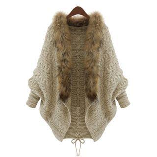 Fluffy Trim Dolman-sleeve Cardigan