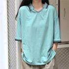 Short-sleeve Contrast Trim T-shirt Green - One Size