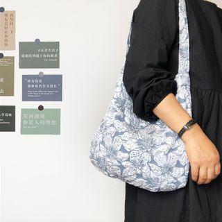 Flower Print Shoulder Bag Grayish Blue - One Size