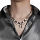Layered Beaded Chain Necklace Necklace - Silver - 55cm