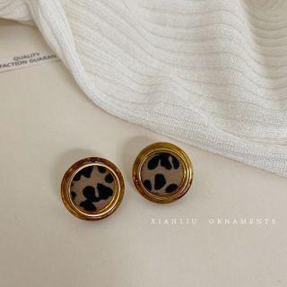 Leopard Stud Earring 1 Pair - Khaki - One Size