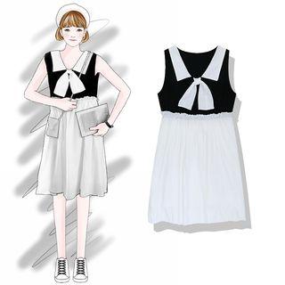 Bow Neck Sleeveless A-line Dress As Shown In Figure - One Size