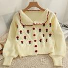 Collar-details Embroidered Loose Cardigan Almond - One Size